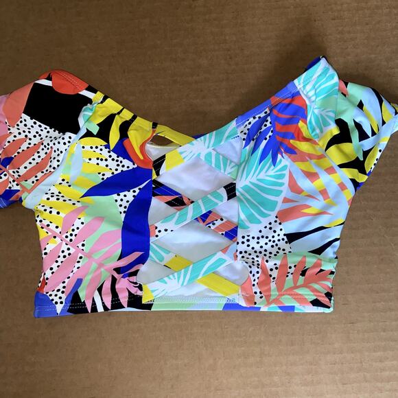 Hobie Girls Swimsuit Top Size 8 Colorful Cropped Criss Cross Back NWT * - Picture 4 of 7